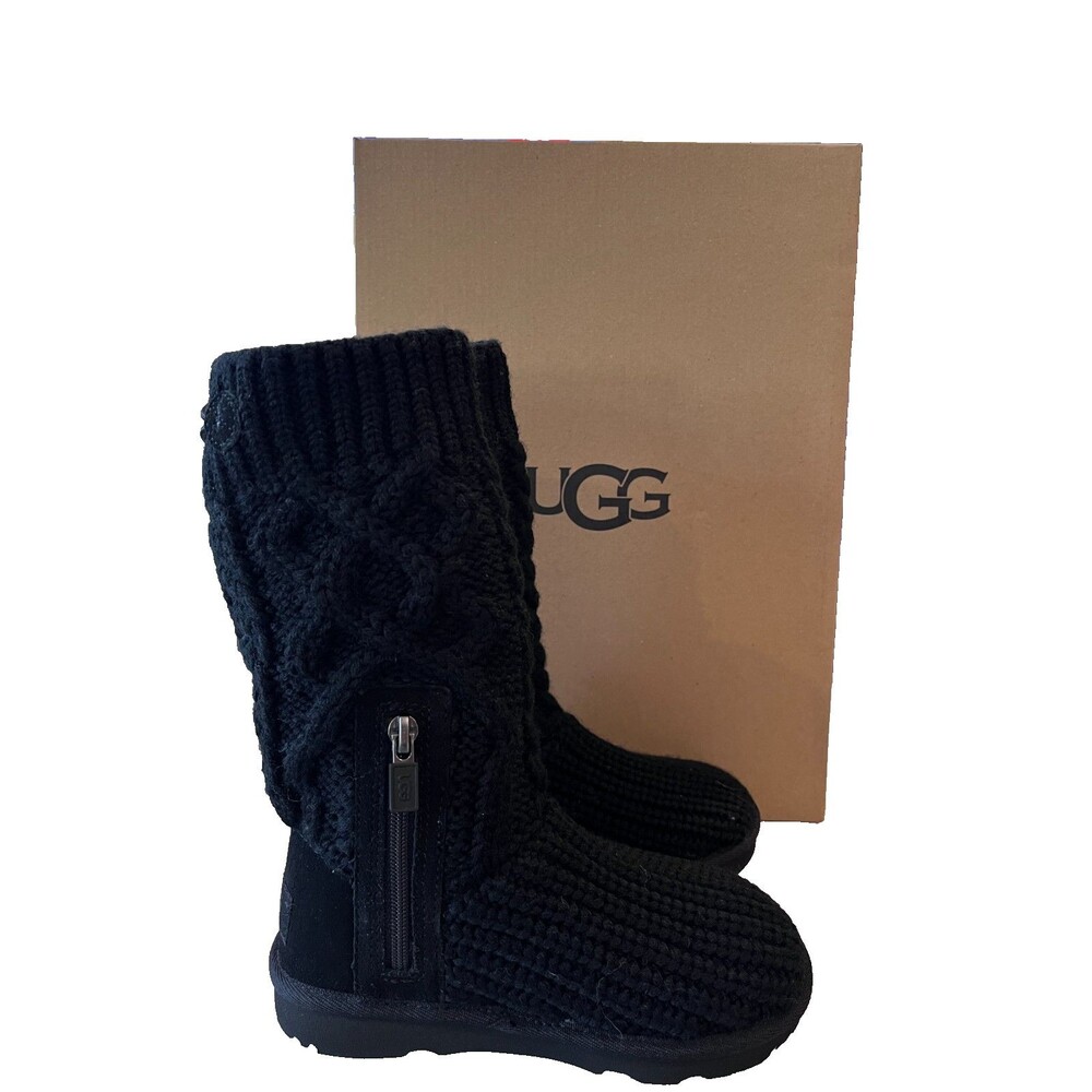 UGG Little Kid NEW CLASSIC CARDI CABLED KNIT TALL BOOT BLACK Toddler Size 11